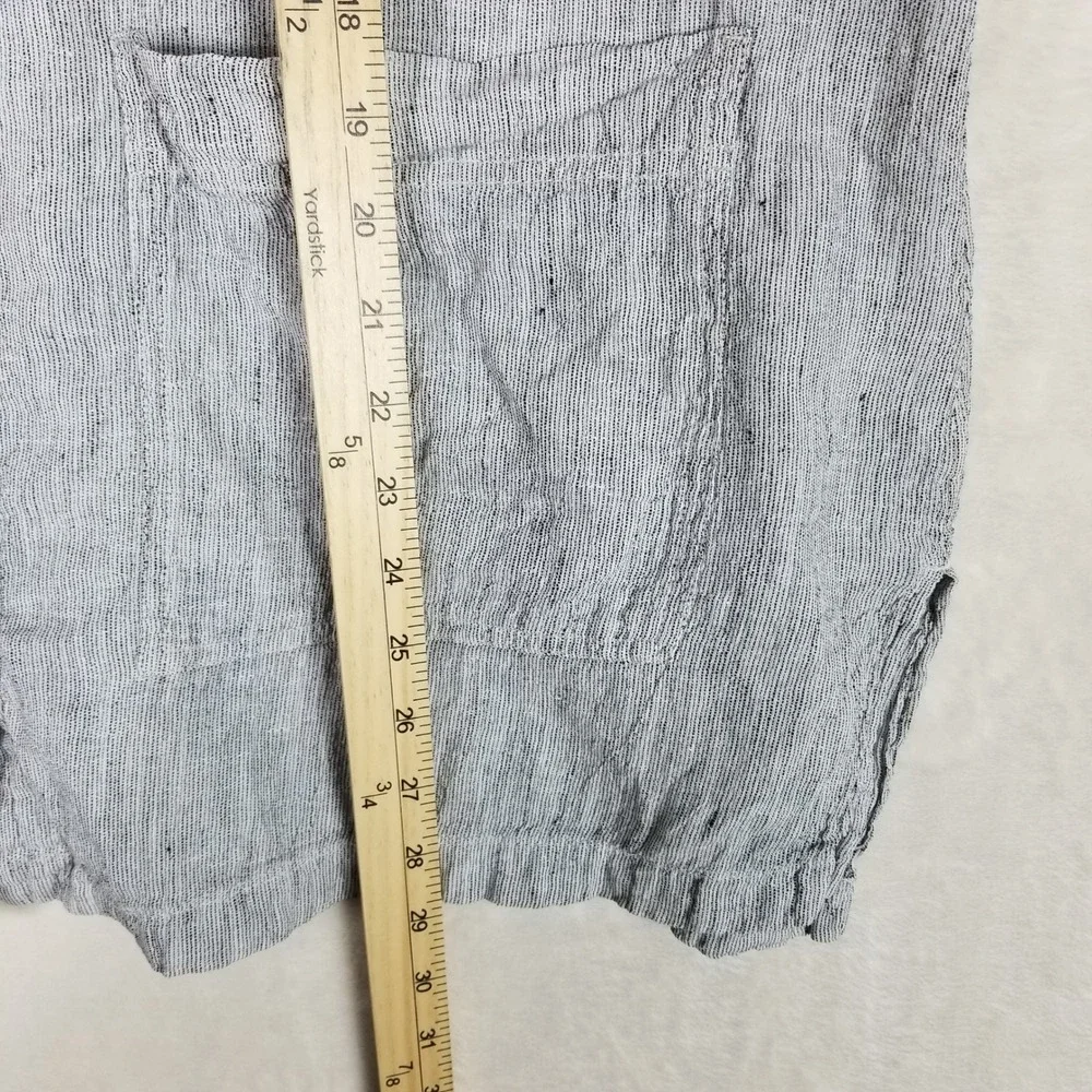 Eileen Fisher Jacket Women Small Gray Organic Linen Button Front Striped Pockets